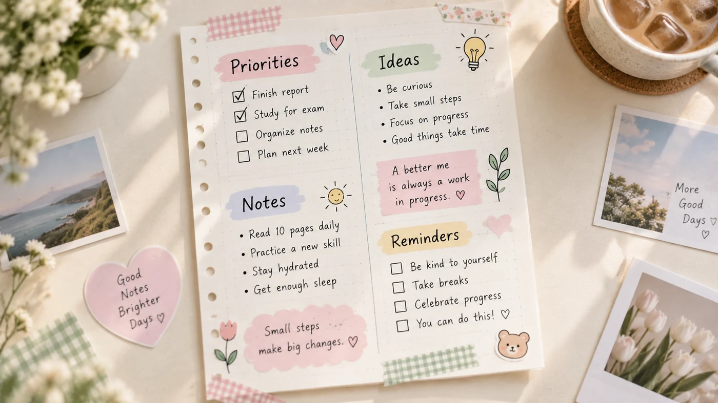 Diseños de notas bonitos que mantienen claro el contenido