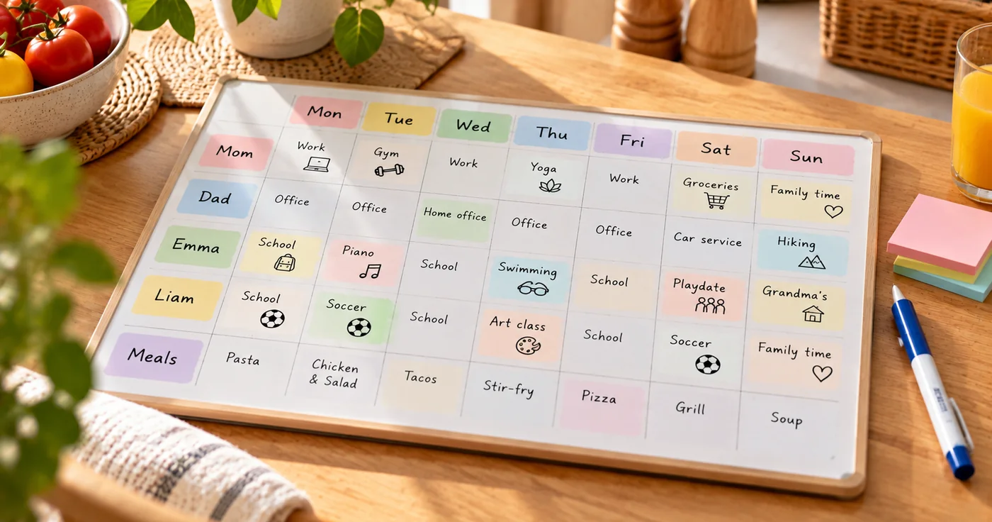 Familien-Wochenplan: Termine, Essen und Aufgaben