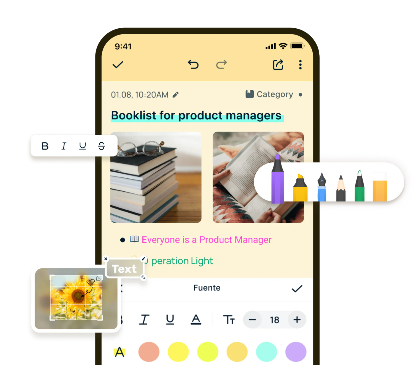 Drawing, photos and checklists inside an EasyNotes note