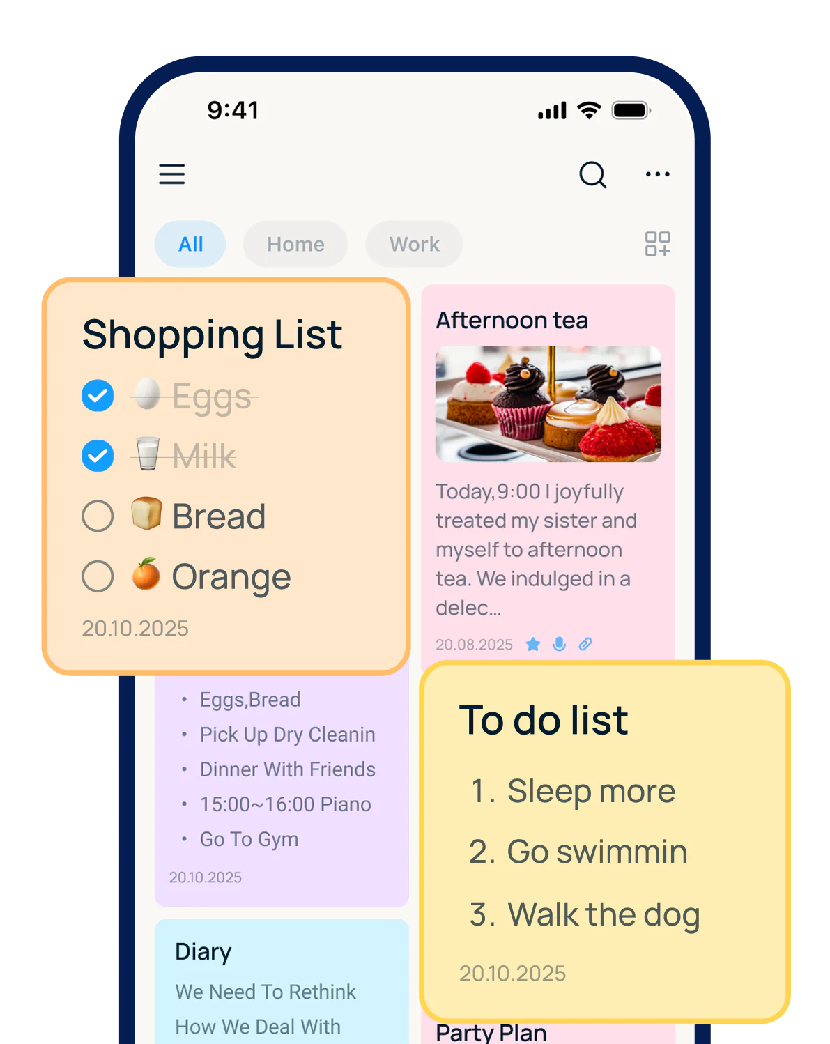 Shopping list and to-do list notes organized in EasyNotes