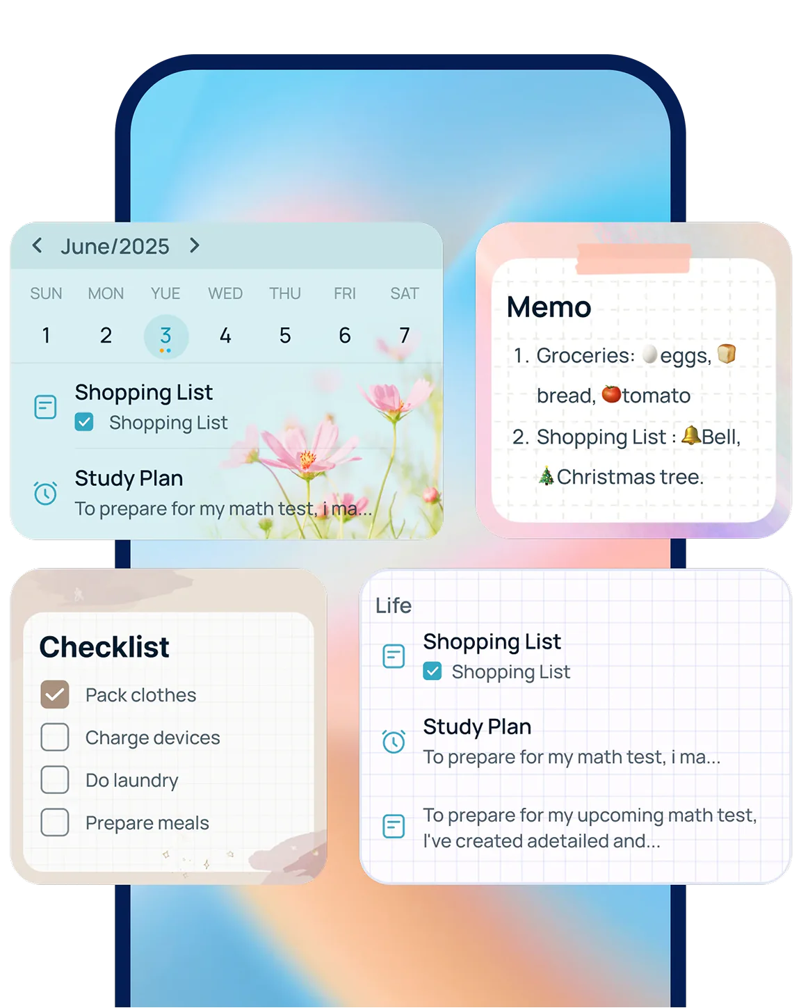 EasyNotes widgets pinned to a phone home screen