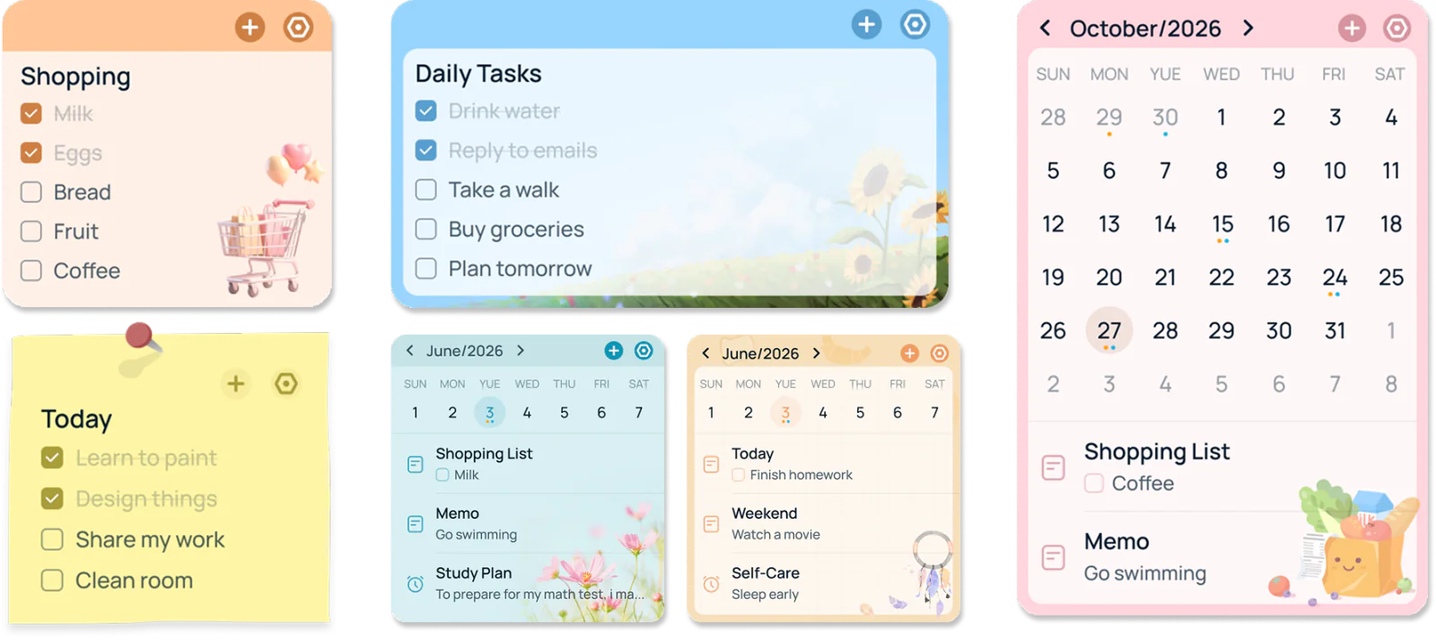 EasyNotes home screen widgets in several styles