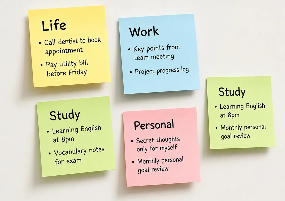 Notes sorted into categories in EasyNotes
